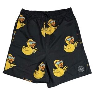 NEFF Mens Board Shorts Black Rubber Duck Sunglasses Print Swim Trunks Size M